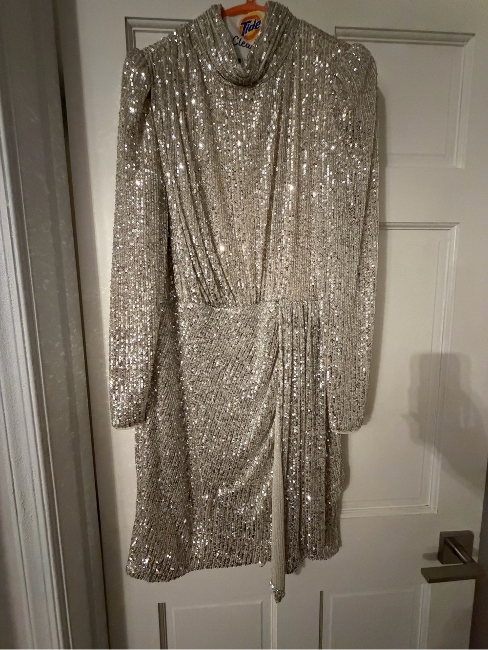 Eliza J Champagne Sequin Long Sleeve Midi Dress